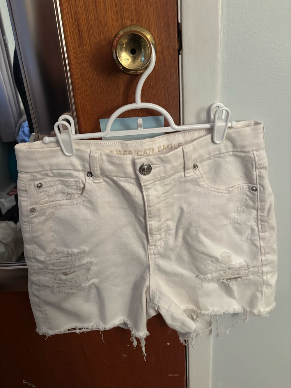 American Eagle Outfitters White Distressed Denim Cutoff Shorts